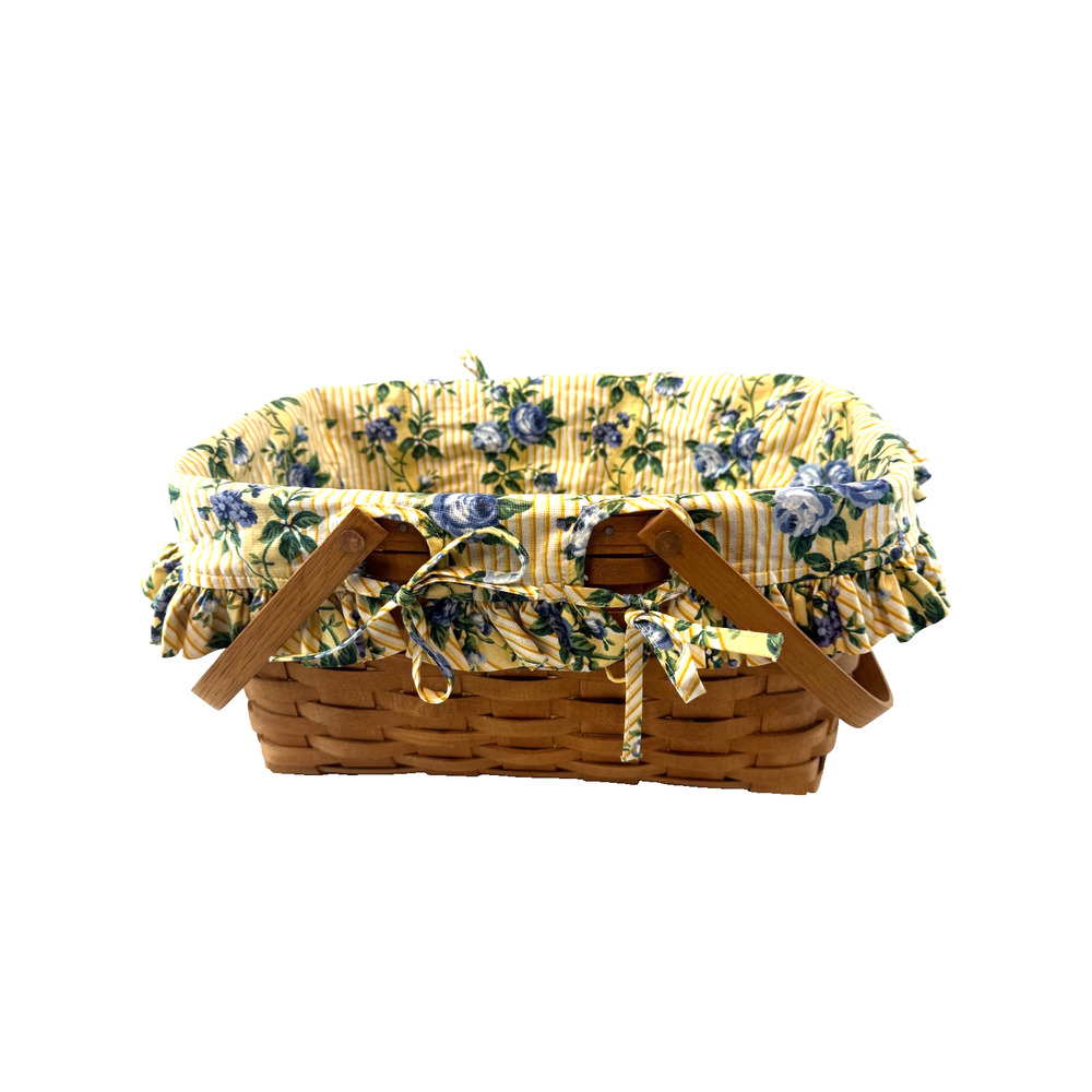 1987 Longaberger Medium Market Basket w/Yellow Rose Trellis Liner 15L 10W 7.5H